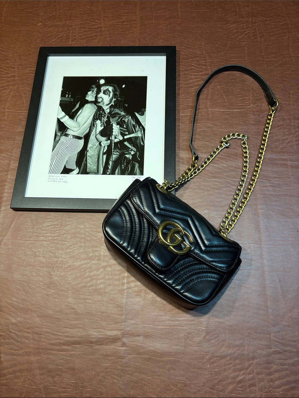 Vintage inspired  Black Chevron GG Marmont Small